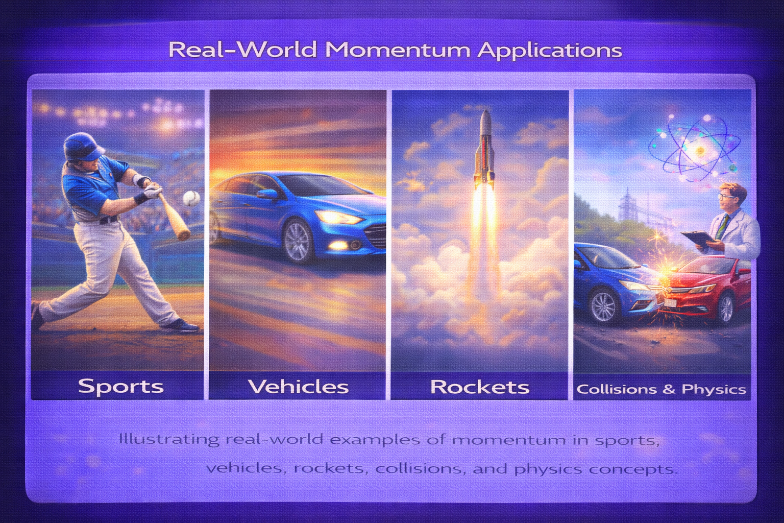 Real world momentum applications sports vehicles rockets collisions physics examples